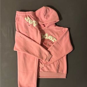 Pink Sp5der Hoodie and Sweatpants Set